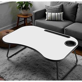 Lufeiya Foldable Writing Desk, Portable Laptop Stand with Cup Groove, Wood and Metal Lap Desk