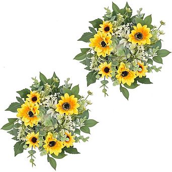 2 pc Mini Sunflower Candle Rings for Table, Window, and Home Decor (9 Inches)