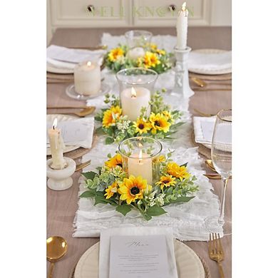 2 Pcs Mini Sunflower Candle Rings for Table, Window, and Home Decor (9 Inches)