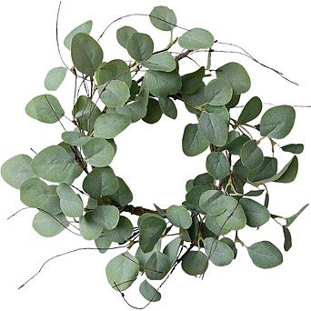 14 Inch Eucalyptus Leaves Wreath for Front Door, Green Artificial Decor