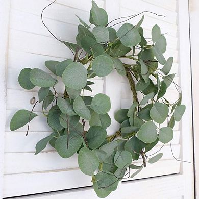 14 Inch Eucalyptus Leaves Wreath for Front Door, Green Artificial Decor
