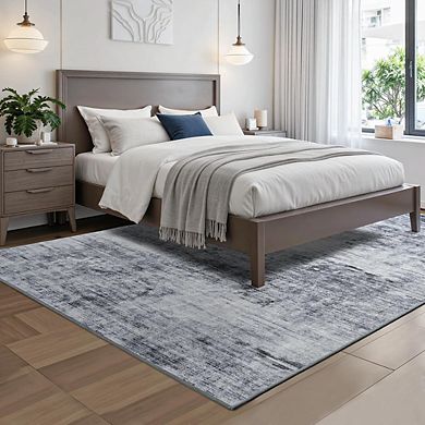 4x6 Grey Abstract Area Rug, Modern Low-Pile, Soft, Non-Slip, Washable