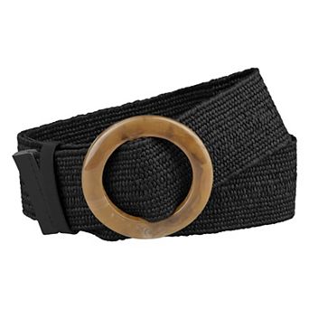 Women's Woven Wide Stretch Belts, Straw Rattan Round Buckle Elastic Belts Waistband for Dress