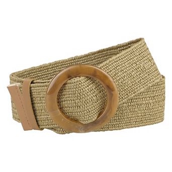 Women's Woven Wide Stretch Belts, Straw Rattan Round Buckle Elastic Belts Waistband for Dress