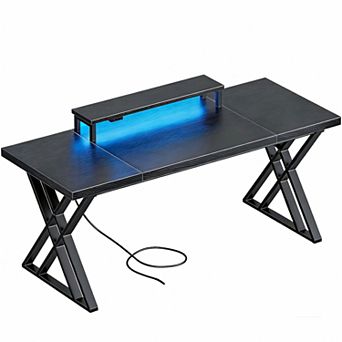 Lufeiya Gaming Desk with USB, Computer Desk with Monitor Riser for Home Office, Office Desk