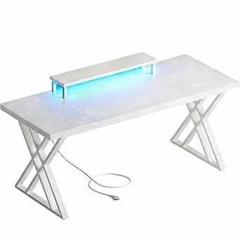 Lufeiya Gaming Desk with USB, Computer Desk with Monitor Riser for Home Office, Office Desk