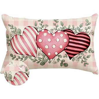 Valentine Heart Outdoor Pillow Cover 12x20 Waterproof Pink Plaid Spot