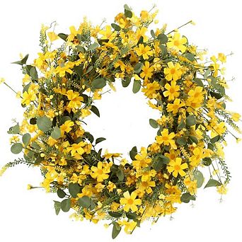 22 Inch Yellow Daisy Spring Wreath for Front Door Decor