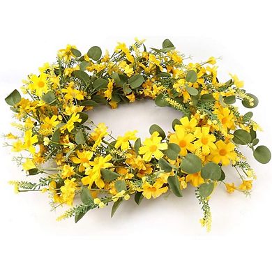 22 Inch Yellow Daisy Spring Wreath for Front Door Decor