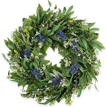 22 in Front Door Wreath with Eucalyptus, Olive & Boxwood Leaves for Spring and Summer