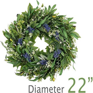 22in Front Door Wreath with Eucalyptus, Olive & Boxwood Leaves for Spring and Summer