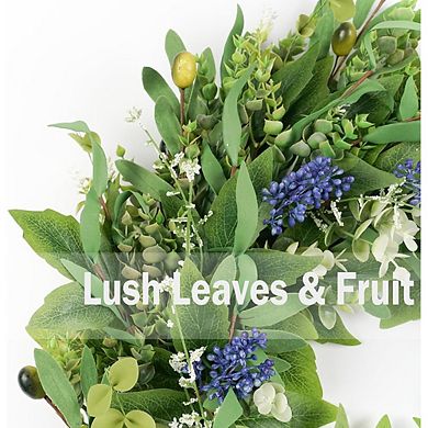 22in Front Door Wreath with Eucalyptus, Olive & Boxwood Leaves for Spring and Summer