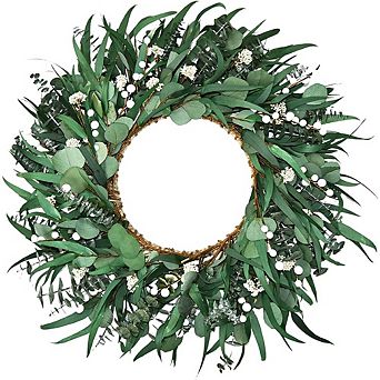 26 Inch Preserved Eucalyptus Wreath for Front Door, Natural Green Decor