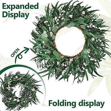 26 Inch Preserved Eucalyptus Wreath for Front Door, Natural Green Decor