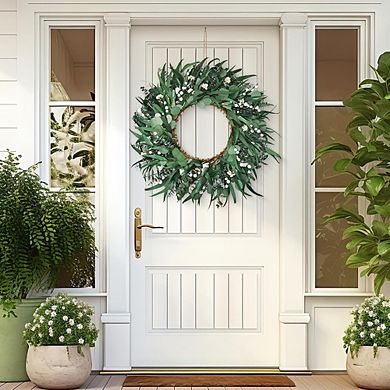 26 Inch Preserved Eucalyptus Wreath for Front Door, Natural Green Decor