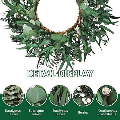 26 Inch Preserved Eucalyptus Wreath for Front Door, Natural Green Decor