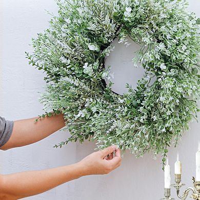 26" Large Eucalyptus Wreath with White Seeds, Greenery for Front Door & Home Decor
