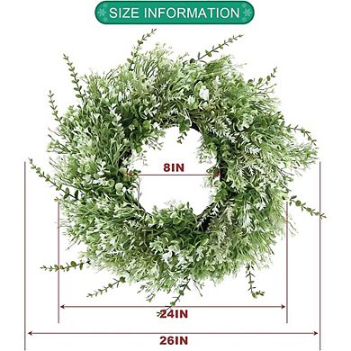 26" Large Eucalyptus Wreath with White Seeds, Greenery for Front Door & Home Decor