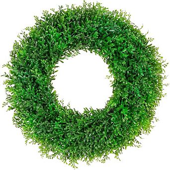 22" Artificial Boxwood Wreath for Front Door, Indoor Outdoor Greenery Decor