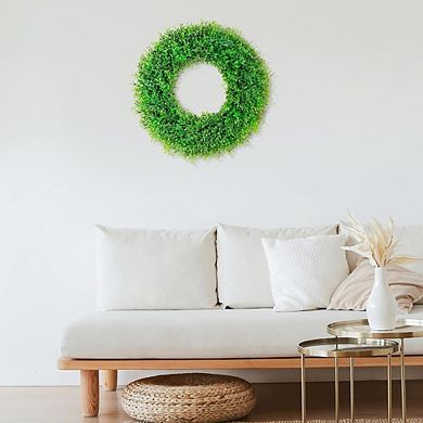 22" Artificial Boxwood Wreath for Front Door, Indoor Outdoor Greenery Decor