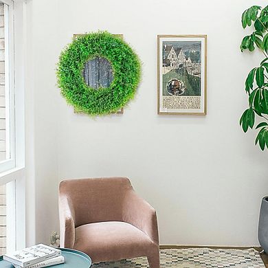 22" Artificial Boxwood Wreath for Front Door, Indoor Outdoor Greenery Decor