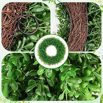 22" Artificial Boxwood Wreath for Front Door, Indoor Outdoor Greenery Decor