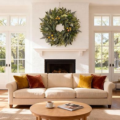 24in Spring Eucalyptus Wreath All-Season Greenery for Front Door, Wall, Farmhouse Decor