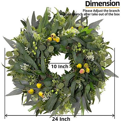 24in Spring Eucalyptus Wreath All-Season Greenery for Front Door, Wall, Farmhouse Decor