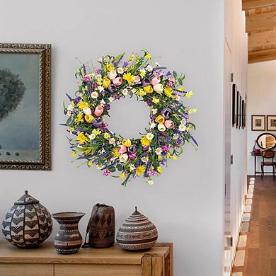 22" Spring Wreath with Tulips, Daisies & Lavender for Front Door & Home Decor