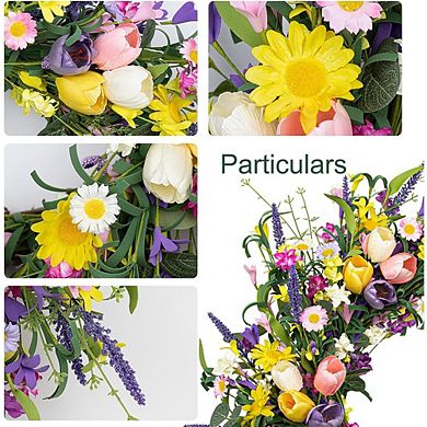 22" Spring Wreath with Tulips, Daisies & Lavender for Front Door & Home Decor