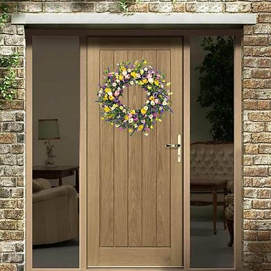 22" Spring Wreath with Tulips, Daisies & Lavender for Front Door & Home Decor