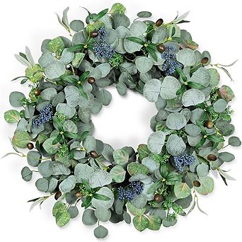 24" Eucalyptus Wreath with Olive Leaves & Berries, Handmade for All-Year Decor