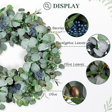 24" Eucalyptus Wreath with Olive Leaves & Berries, Handmade for All-Year Decor