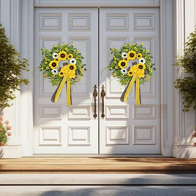 Sunflower Wreath with Burlap Bow, Spring/Summer Front Door Decor for All Seasons