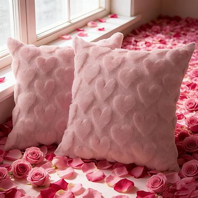 2pcs Valentine’s Day Pillow Covers 18x18 Pink Heart Plush Throw Pillows for Sofa