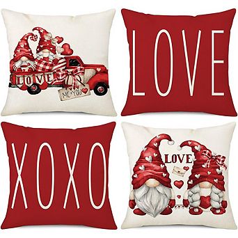 Valentine’s Pillow Covers 18x18 Set of 4 Love Heart Truck Gnomes