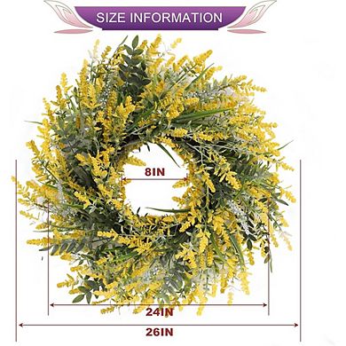 26 Inch Lavender & Eucalyptus Wreath for Front Door, Artificial Greenery Decor