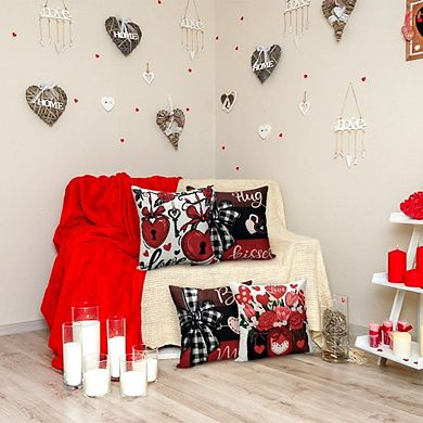 Set of 4 Valentine’s Pillow Covers 18x18, Red Buffalo Plaid Heart Decor