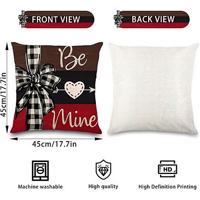 Set of 4 Valentine’s Pillow Covers 18x18, Red Buffalo Plaid Heart Decor