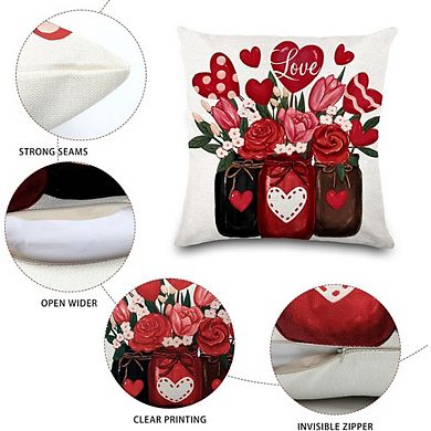 Set of 4 Valentine’s Pillow Covers 18x18, Red Buffalo Plaid Heart Decor