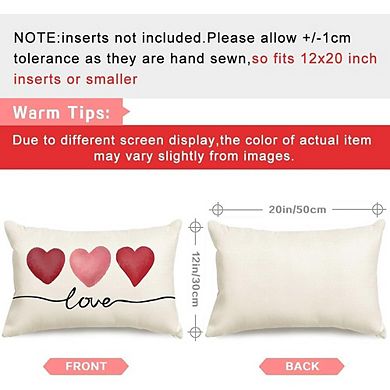 Valentine’s 12x20 Red & Pink Heart Lumbar Pillow Covers for Home & Patio