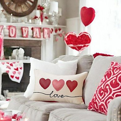 Valentine’s 12x20 Red & Pink Heart Lumbar Pillow Covers for Home & Patio