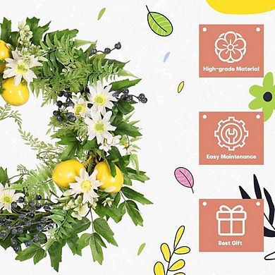 20" Floral Lemon Wreath with Eucalyptus and Daisy for Front Door, Window, & Wall