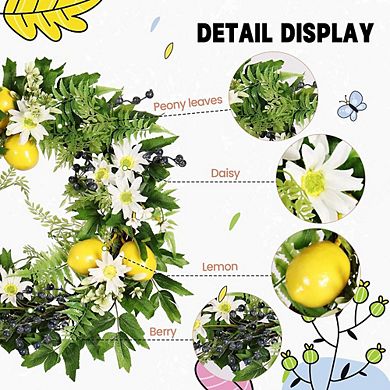 20" Floral Lemon Wreath with Eucalyptus and Daisy for Front Door, Window, & Wall