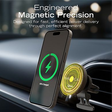 Nautica Turan QMAG Lite Wireless Magnetic Car Charger 15W, Universal Phone Mount, Dashboard & Vent