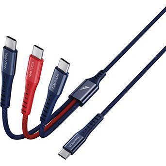 Nautica CB600 3-in-1 Braided Fast Charging Cable 60W with Triple USB-C Outputs for Laptop & Phone