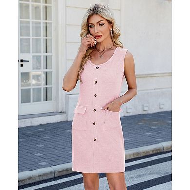 Womens Shift Dresses Sleeveless MIni Dress Casual Button Down Summer Dresses Outfits with Pockets