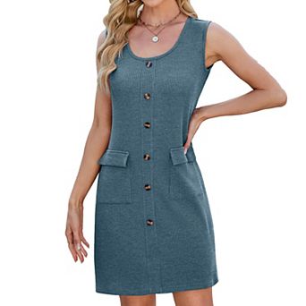Womens Shift Dresses Sleeveless MIni Dress Casual Button Down Summer Dresses Outfits with Pockets