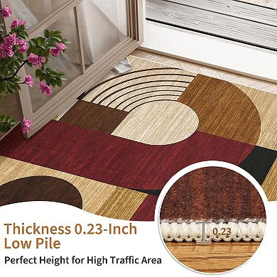 Boho Geometric Large Washable Rug for Bedroom Dining Room Soft Low Pile Non-Slip Indoor Rugs