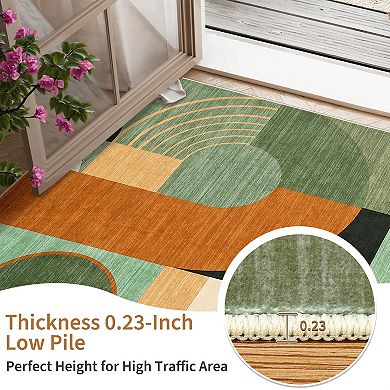 Boho Geometric Large Washable Rug for Bedroom Dining Room Soft Low Pile Non-Slip Indoor Rugs